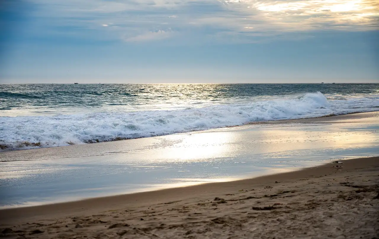 Sunset over the ocean and beach at Newport Beach