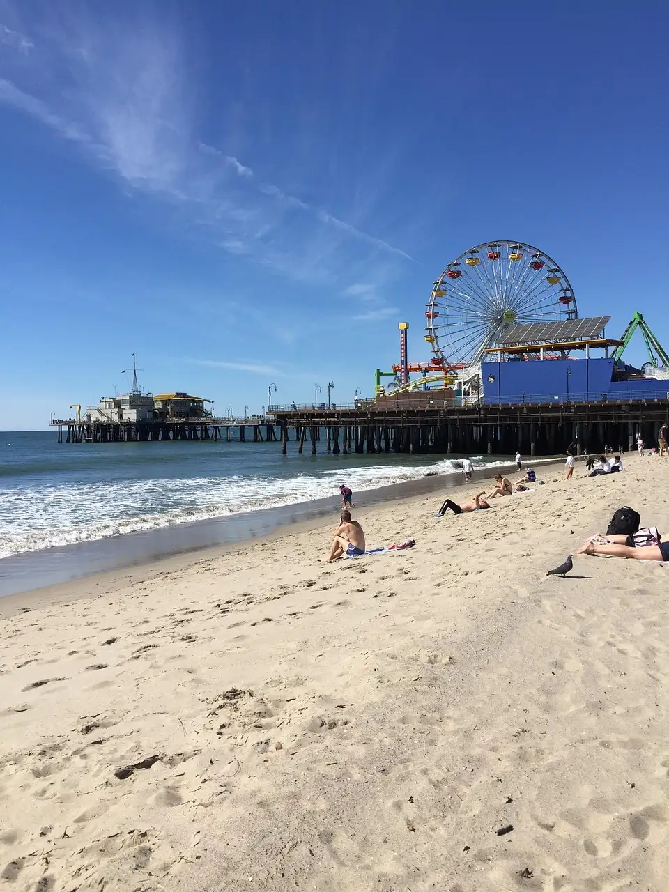 Santa Monica beach and pier on a sunny day