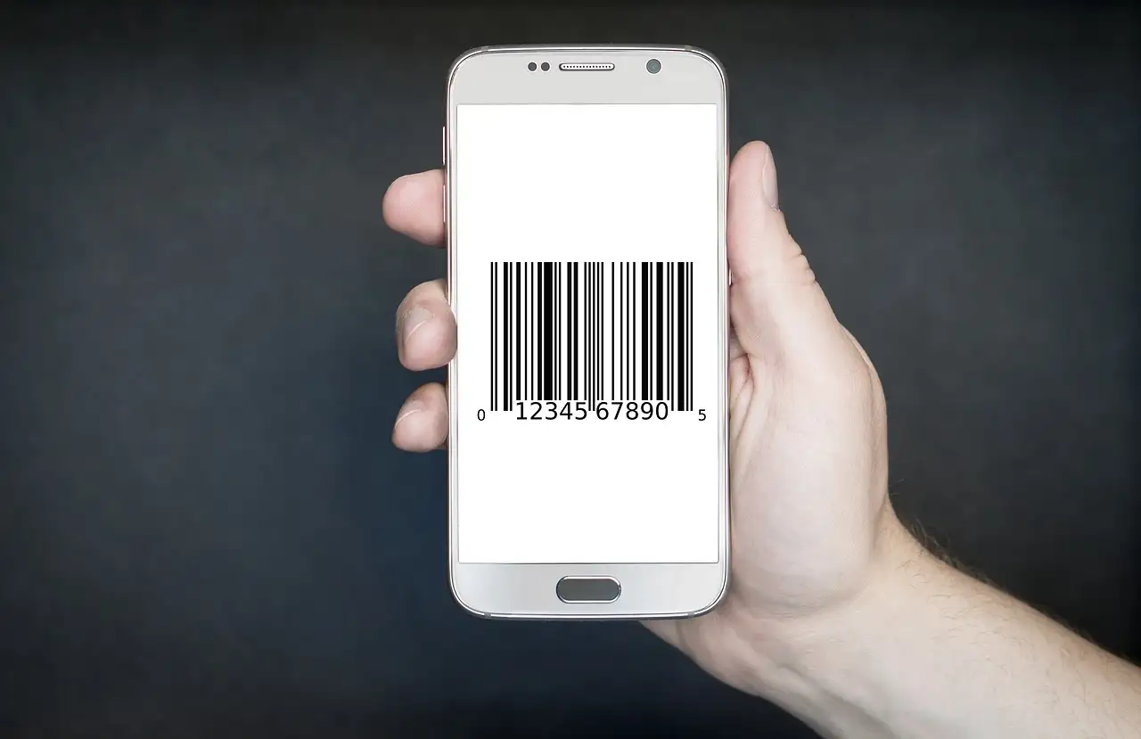 A phone screen showing a barcode for scanning